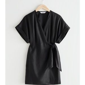 & Other Stories Linen Wrap Mini Dress Black